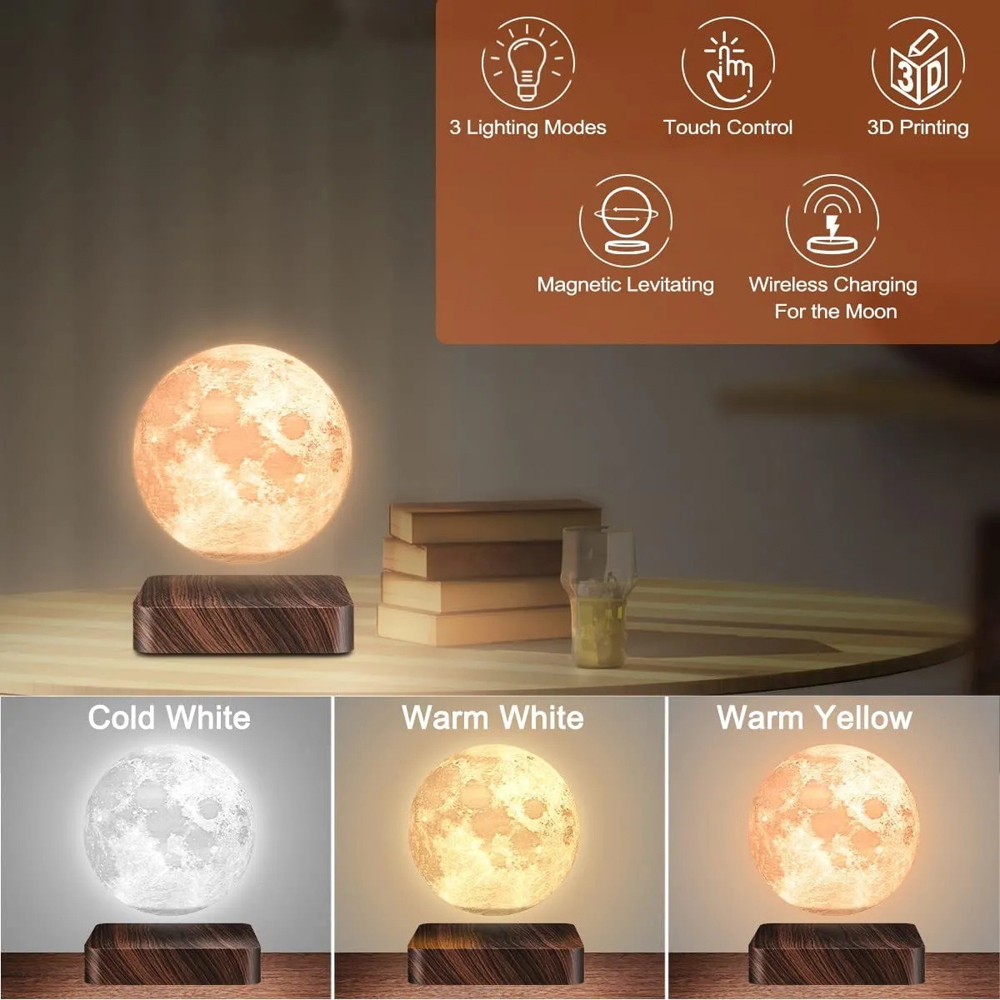 Lampada da tavolo Moon a levitazione magnetica Luna 3D con base in legno - Foto 1