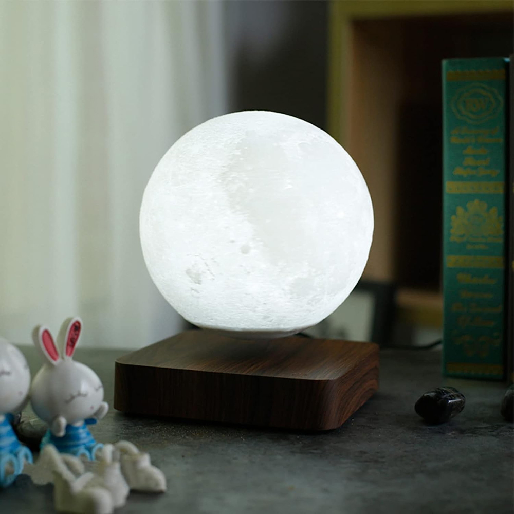 Lampada da tavolo Moon a levitazione magnetica Luna 3D con base in legno - Foto 3