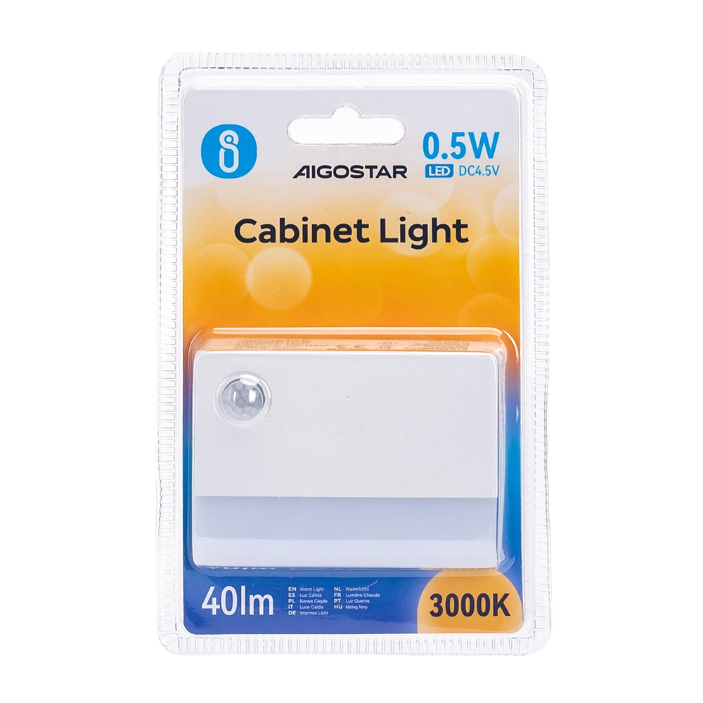 Lampada Led portatile Rettangolare Bianca 0,5W a batteria con sensore crepuscolare e di movimento Bianco caldo 3000K Aigostar - Foto 6