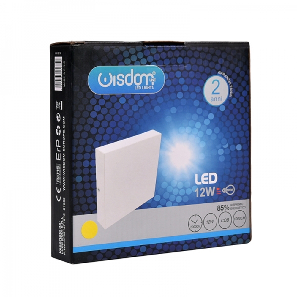 Applique Led da parete slim 12W quadrata Bianco Doppia emissione Bianco caldo 3000K Wisdom - Foto 5