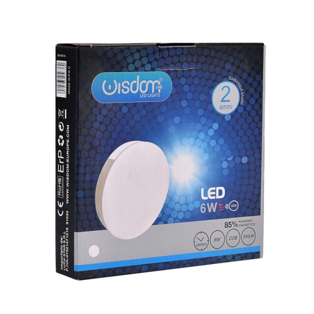 Applique Led da parete slim 6W rotonda Bianco Doppia emissione Bianco freddo 6500K Wisdom - Foto 5