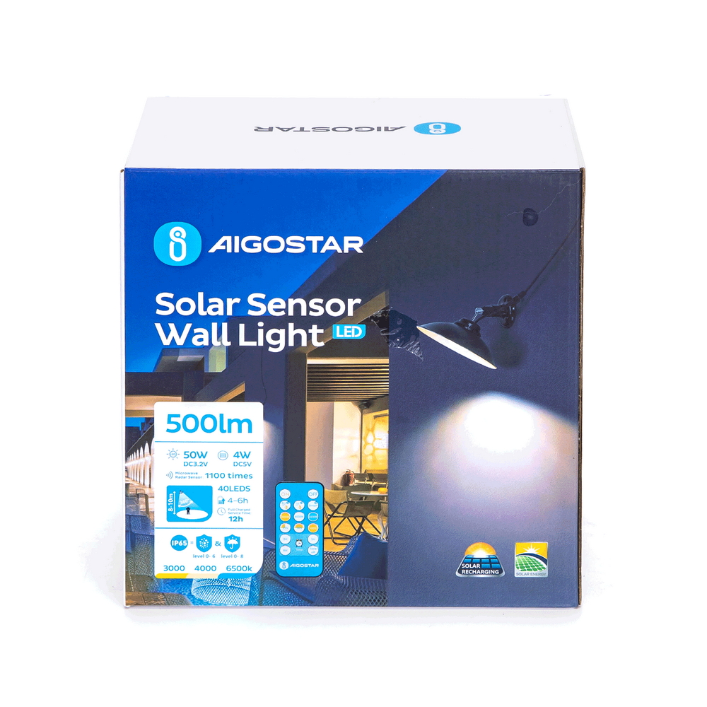 Applique Led da parete 4W Nero con pannello solare e sensore crepuscolare e di movimento IP65 Dimmerabile temperatura colore regolabile con telecomando Aigostar - Foto 5