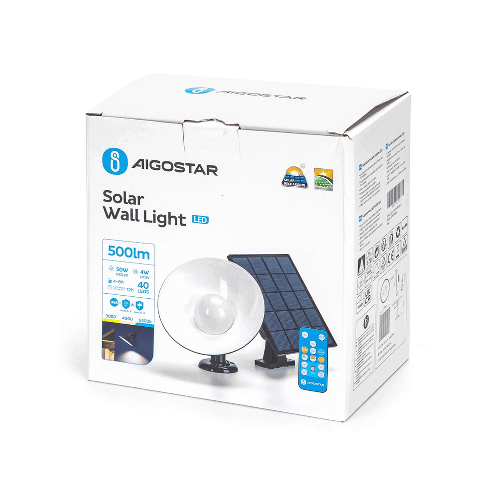 Applique Led da parete 4W Nero con pannello solare e sensore crepuscolare IP65 Dimmerabile temperatura colore regolabile con telecomando Aigostar - Foto 4