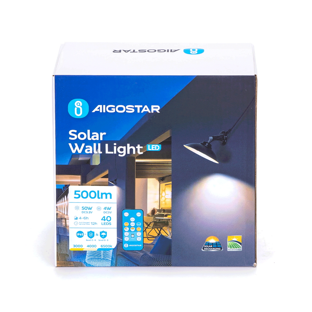 Applique Led da parete 4W Nero con pannello solare e sensore crepuscolare IP65 Dimmerabile temperatura colore regolabile con telecomando Aigostar - Foto 5