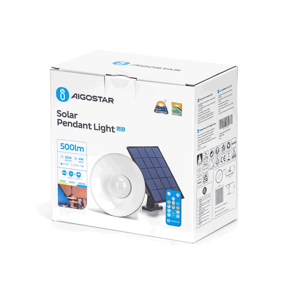 Applique pendente Led da soffitto 4W Nero con pannello solare e sensore crepuscolare IP65 Dimmerabile temperatura colore regolabile con telecomando Aigostar - Foto 4