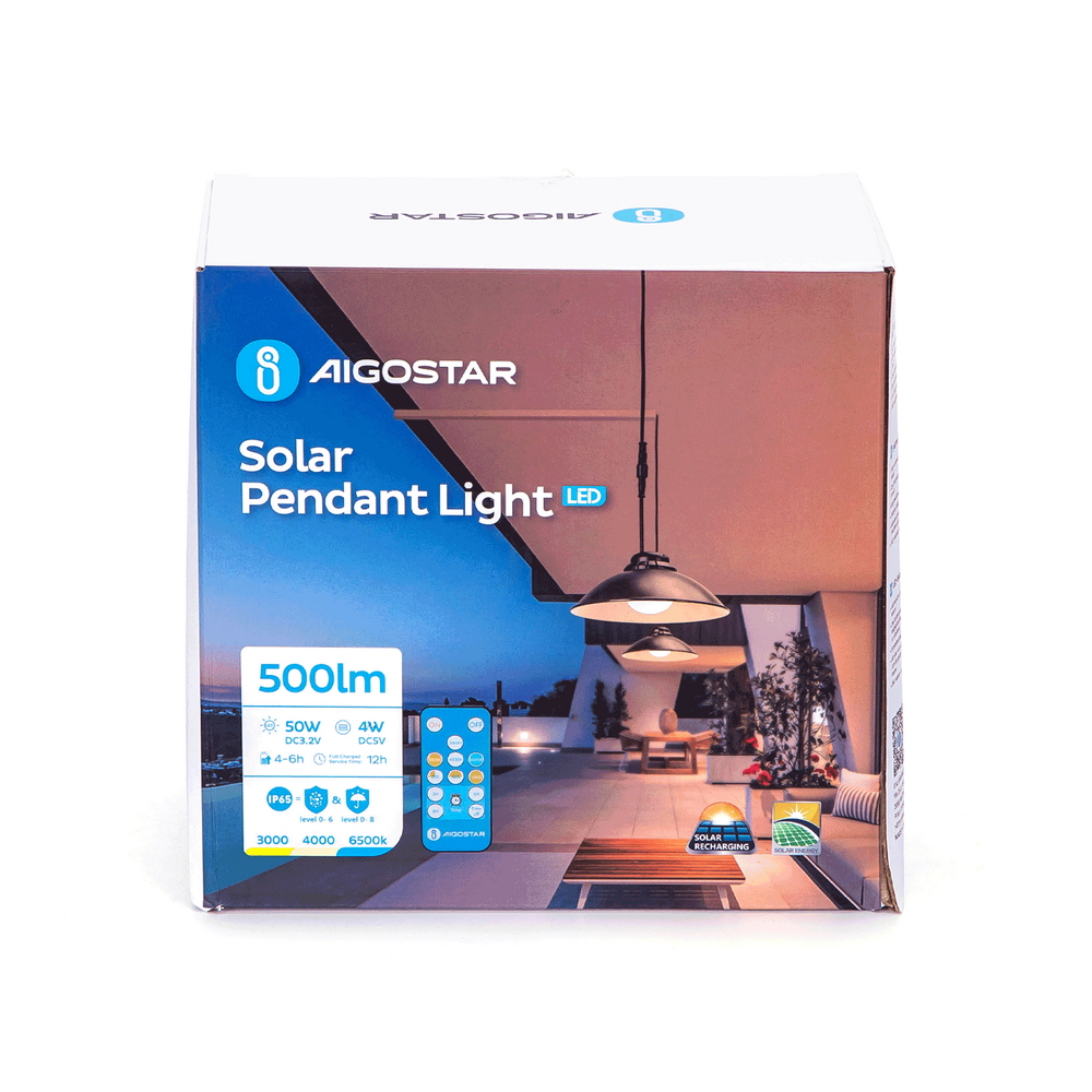 Applique pendente Led da soffitto 4W Nero con pannello solare e sensore crepuscolare IP65 Dimmerabile temperatura colore regolabile con telecomando Aigostar - Foto 5