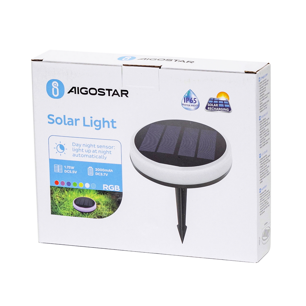 Faretto segnapassi Led 0,6W Bianco e Nero con pannello solare IP65 RGB con sensore crepuscolare Aigostar - Foto 6