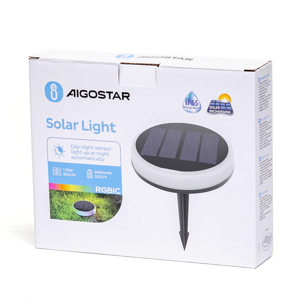 Faretto segnapassi Led 0,6W Bianco e Nero con pannello solare IP65 RGBIC con sensore crepuscolare Aigostar - Foto 6