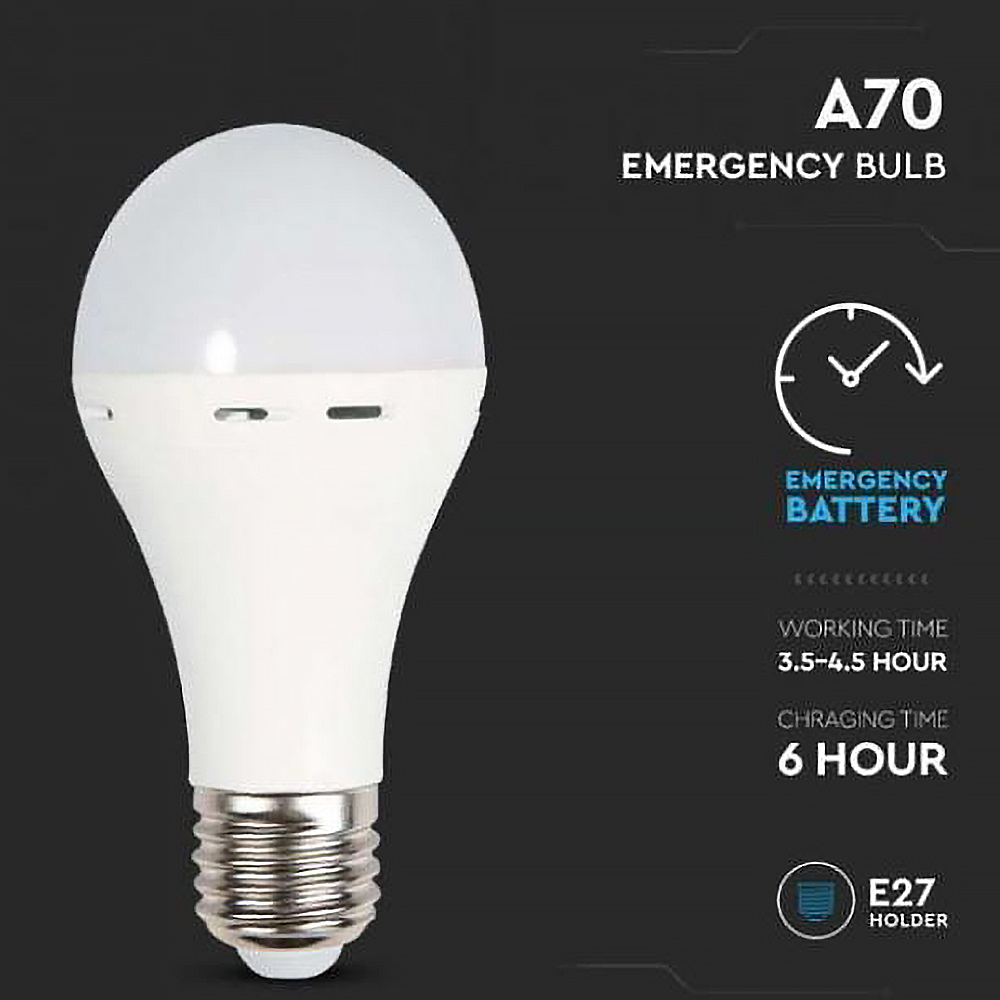 Lampadina Led di Emergenza E27 A70 a bulbo 9W Anti Black-Out Bianco neutro 4000K V-TAC - Foto 1