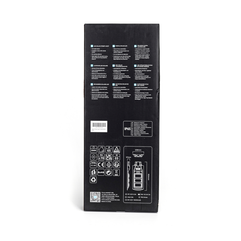 Lampione stradale Led 150W Grigio con pannello solare IP65 Bianco freddo 6500K con sensore crepuscolare e di movimento Aigostar - Foto 4