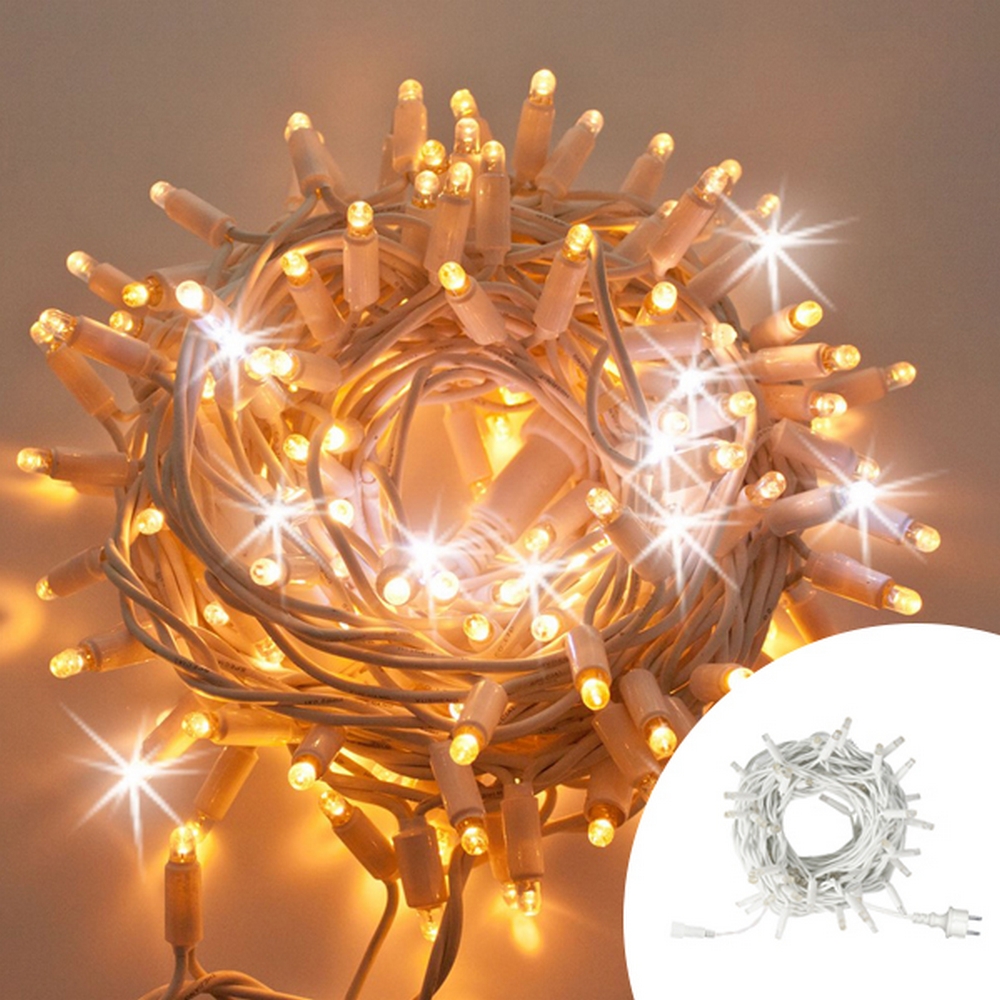 Foto principale Catena di luci 30 metri da 300 MaxiLed Reflex prolungabile Bianco Caldo fisso e Freddo intermittente con cavo bianco da esterno e interno Wisdom