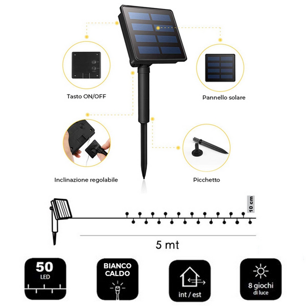 Catena decorata con 50 Gocce a Led Bianco Caldo 6 metri con pannello solare Wisdom - Foto 1