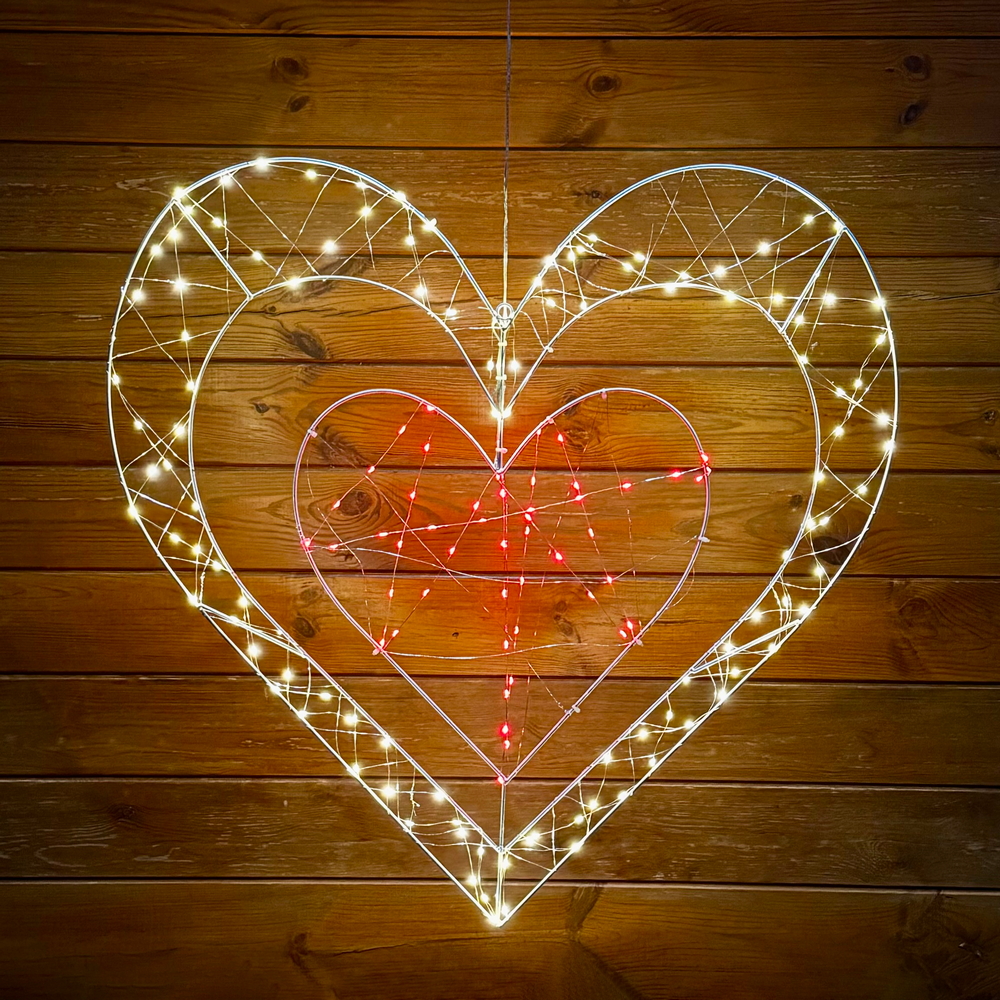 Cuore luminoso led 80cm 170 Led Bianco Caldo 3000K e Rosso Wisdom - Foto 2