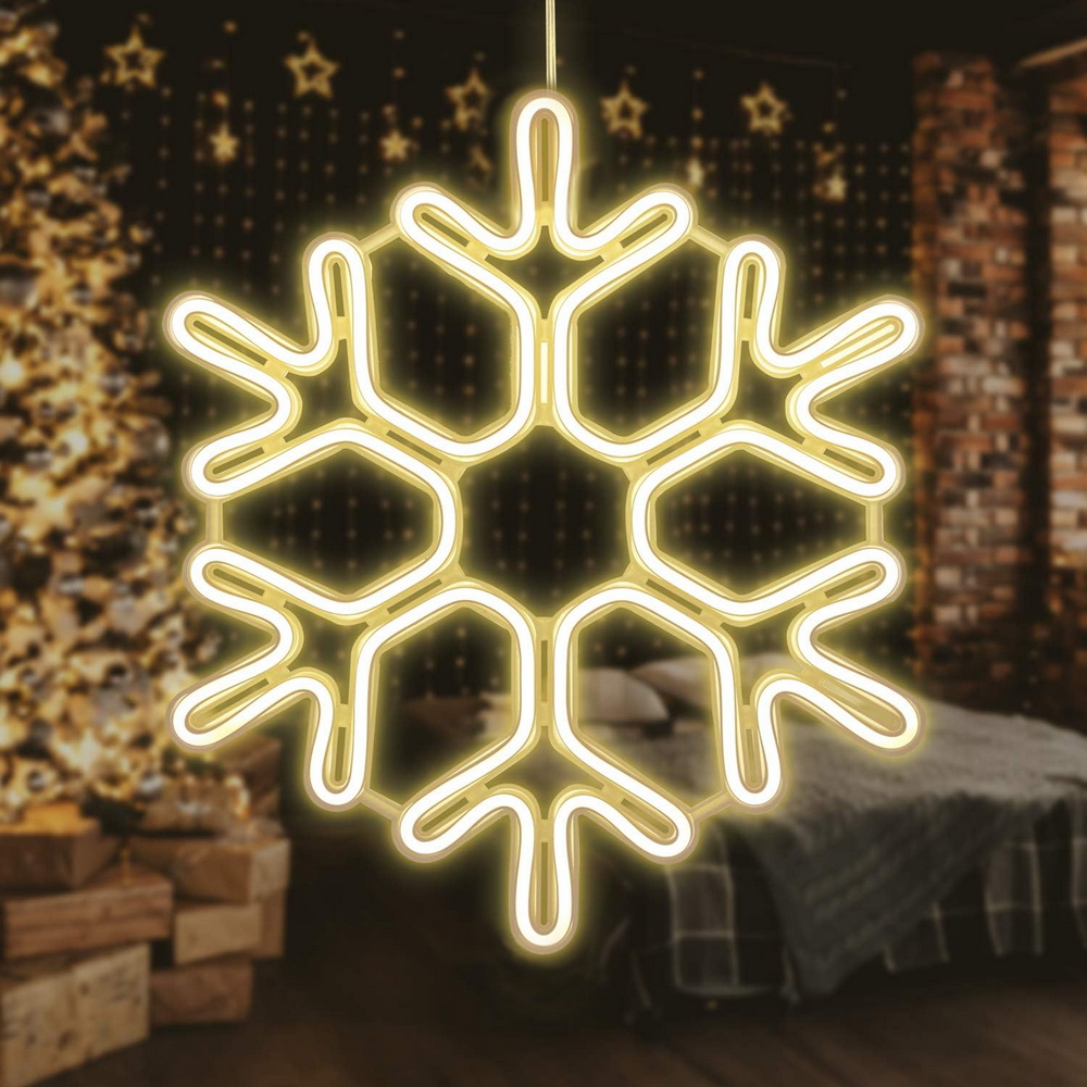 Fiocco di neve luminoso da 38cm 336 Led Neon Flex Bianco Caldo 3000K da esterno Wisdom - Foto 1