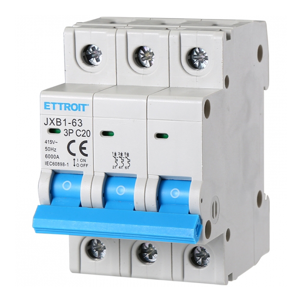 Foto principale Interruttore automatico magnetotermico modulare 3P 20A 6KA 380V Ettroit