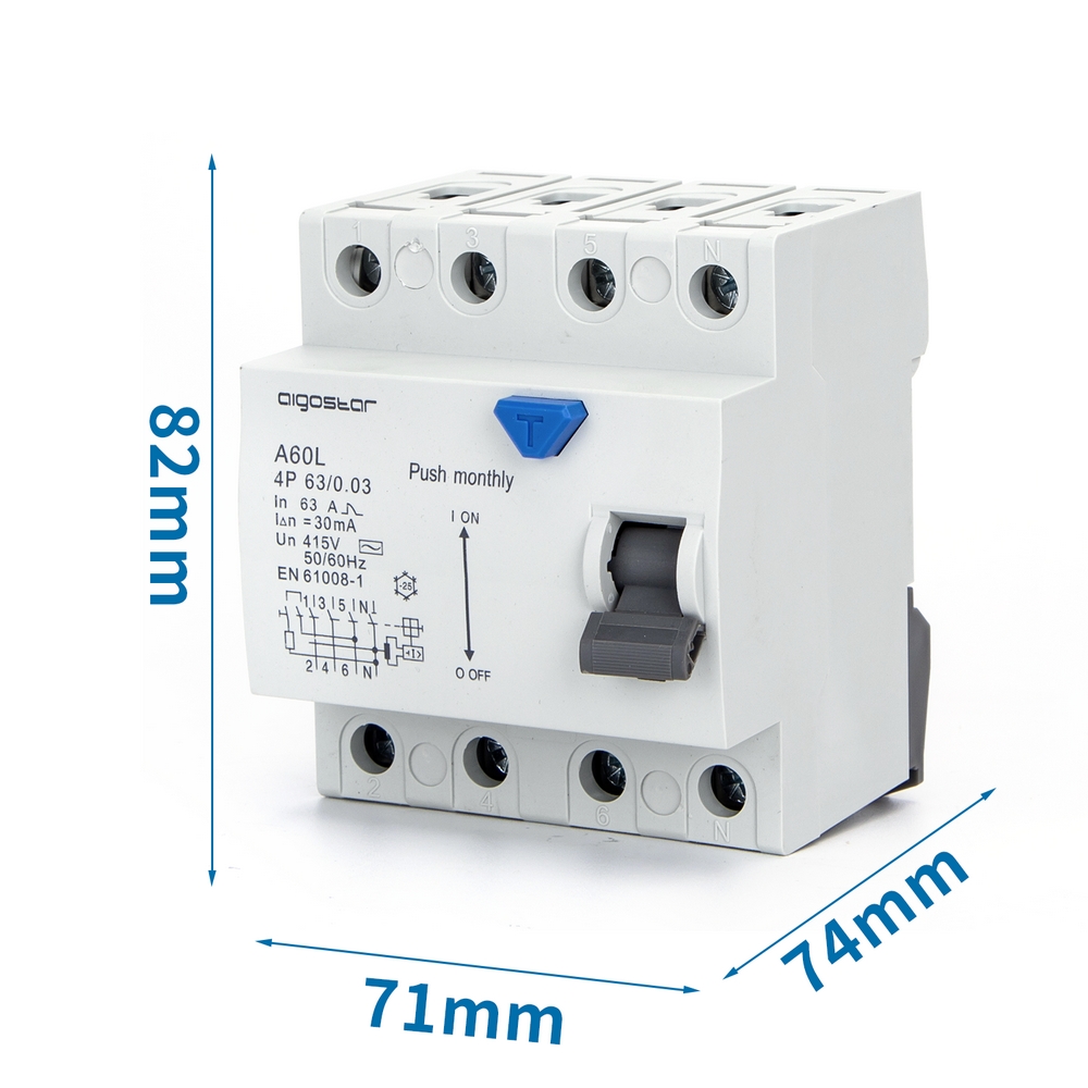 Interruttore differenziale puro Salvavita modulare 4P 63A 0,03A Aigostar - Foto 4