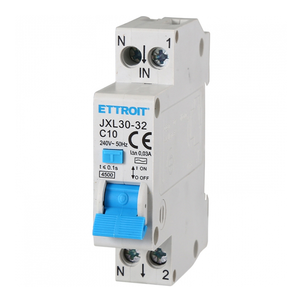 Foto principale Interruttore magnetotermico differenziale modulare compatto 1P+N 10A 30mA 4.5KA 220V Ettroit