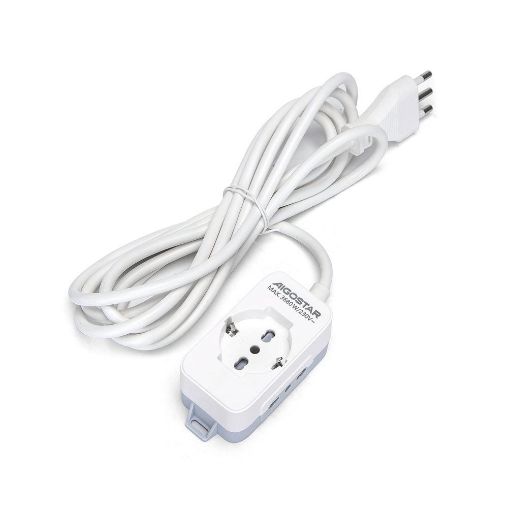 Foto principale Ciabatta multipresa elettrica 3 posti con cavo da 3m – 1Presa Schuko + 2 Bipasso Aigostar