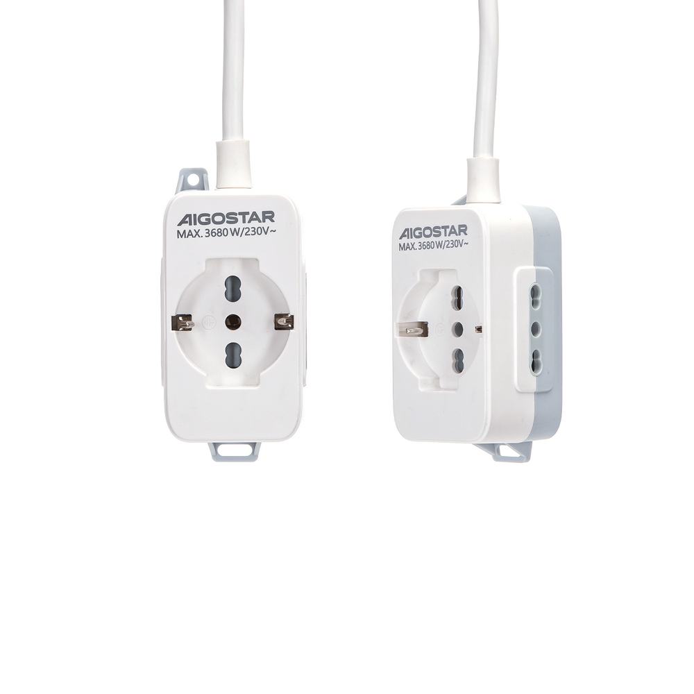 Ciabatta multipresa elettrica 3 posti con cavo da 5m – 1Presa Schuko + 2 Bipasso Aigostar - Foto 1