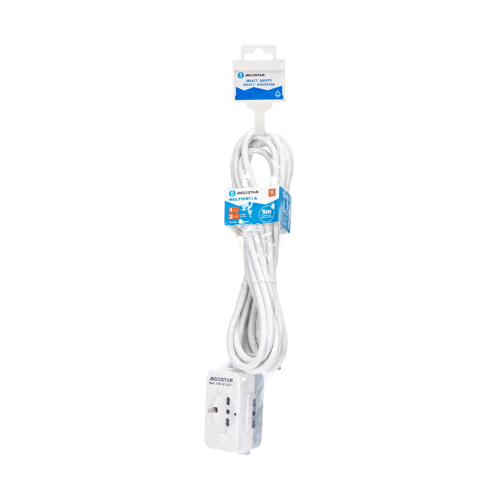 Ciabatta multipresa elettrica 3 posti con cavo da 5m – 1Presa Schuko + 2 Bipasso Aigostar - Foto 3