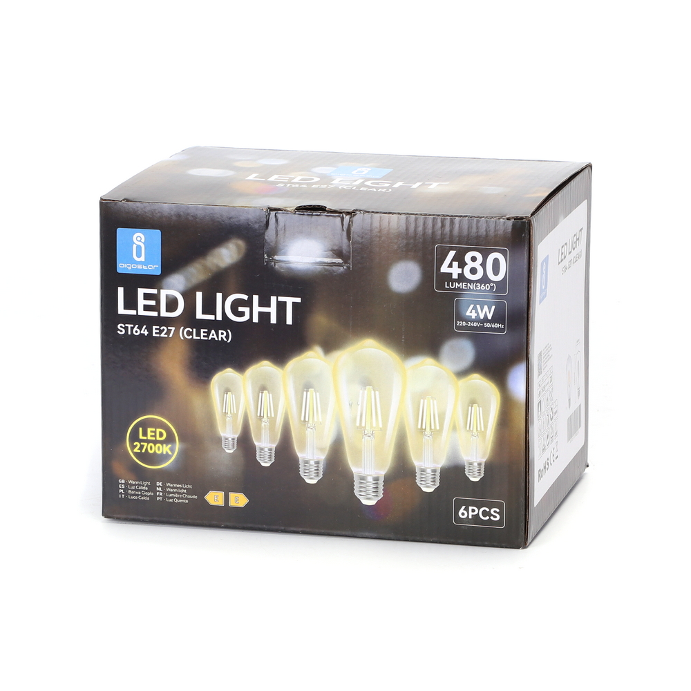 Confezione da 6 Lampadine Led a Filamento E27 ST64 4W Bianco caldo 2700K Aigostar - Foto 2