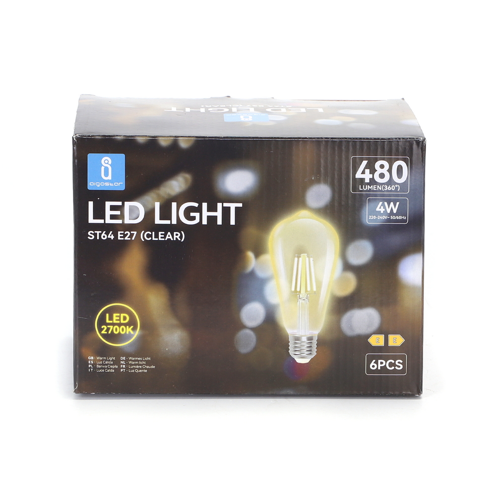 Confezione da 6 Lampadine Led a Filamento E27 ST64 4W Bianco caldo 2700K Aigostar - Foto 3