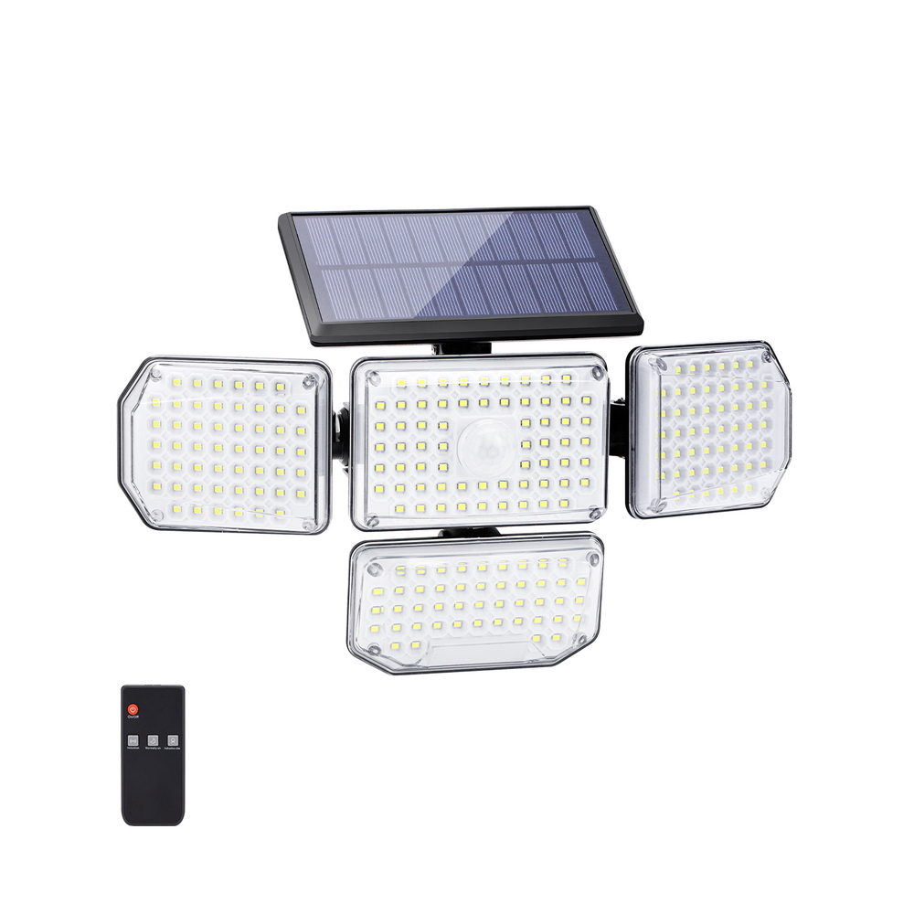 Faro Led con pannello solare 214 Led IP65 Bianco freddo 6500K faretti orientabili con telecomando sensore crepuscolare e di movimento Aigostar - Foto 1