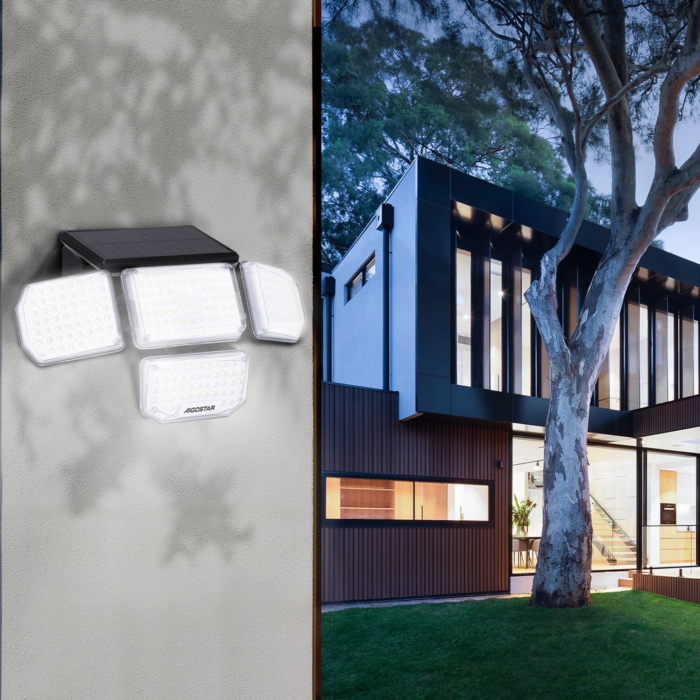 Faro Led con pannello solare 214 Led IP65 Bianco freddo 6500K faretti orientabili con telecomando sensore crepuscolare e di movimento Aigostar - Foto 4