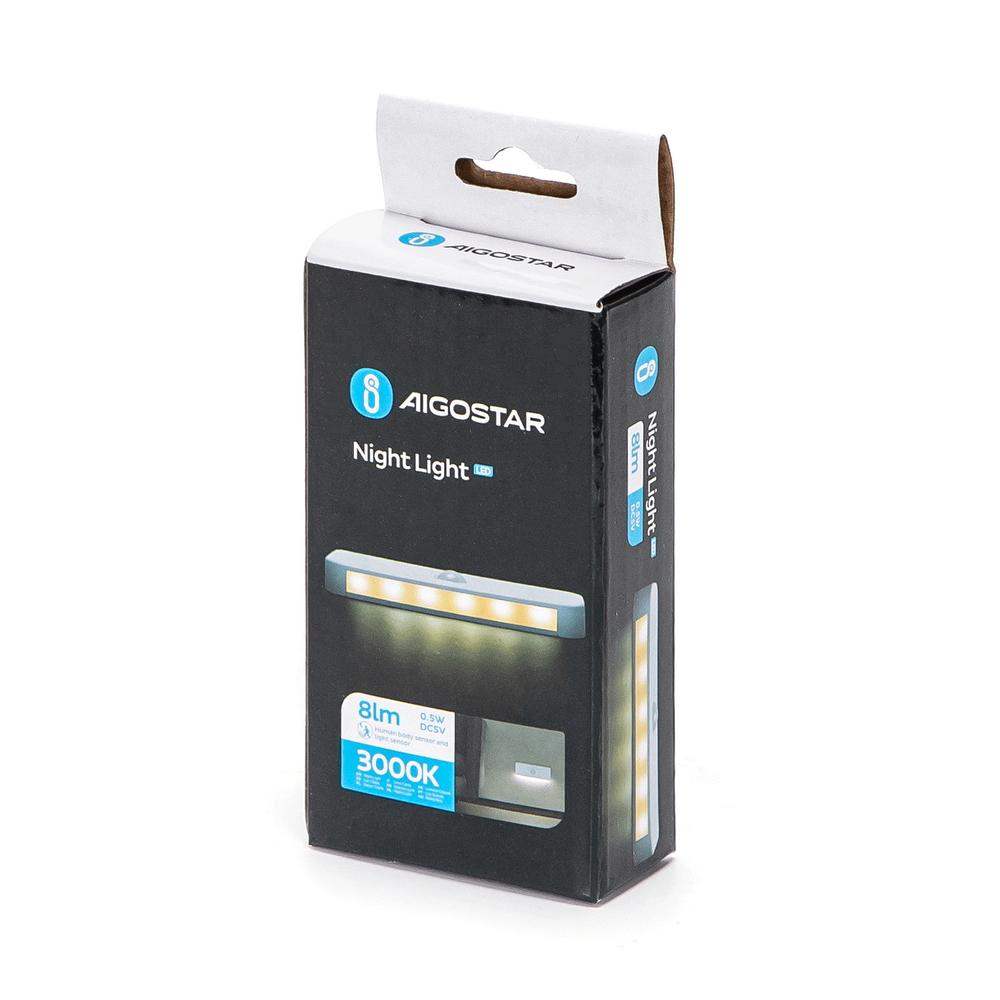 Lampada da notte a Led da muro a batteria Bianco Caldo 3000K con sensore crepuscolare e di movimento Aigostar - Foto 3