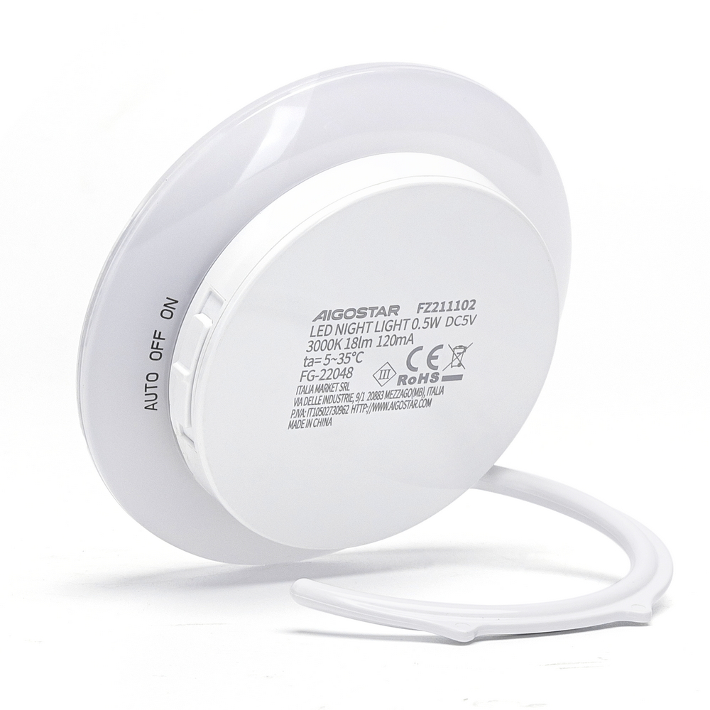 Lampada da notte a Led Luna a batteria Bianco Caldo 3000K con sensore crepuscolare e di movimento Aigostar - Foto 1