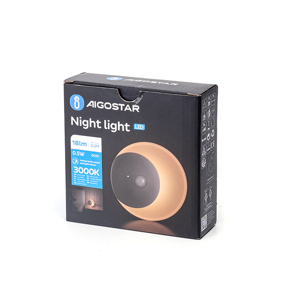 Lampada da notte a Led Luna a batteria Bianco Caldo 3000K con sensore crepuscolare e di movimento Aigostar - Foto 7