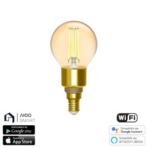 Foto principale Lampadina Led Vintage a Filamento Smart G45 E14 4,5W WiFi CCT luce regolabile e dimmerabile Aigostar