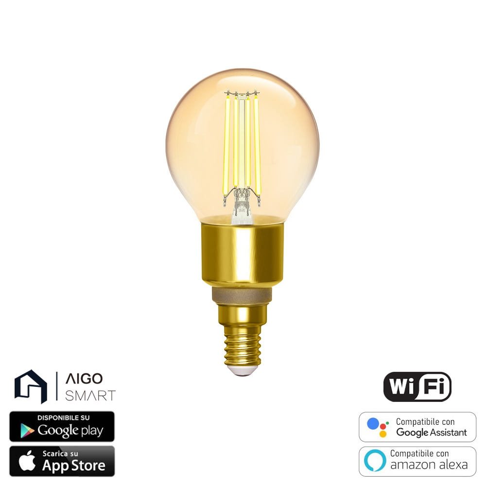 Foto principale Lampadina Led Vintage a Filamento Smart G45 E14 4,5W WiFi CCT luce regolabile e dimmerabile Aigostar