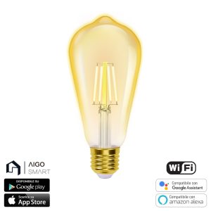 Foto principale Lampadina Led Vintage a Filamento Smart ST64 E27 6W WiFi CCT luce regolabile e dimmerabile Aigostar