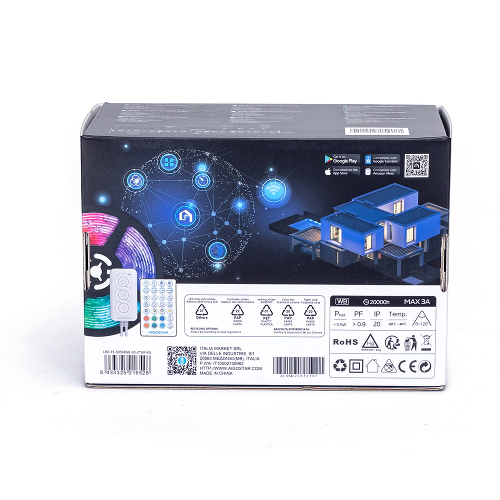 Striscia Led Smart 12V 36W 2×5 metri WiFi RGB luce regolabile e dimmerabile con telecomando Aigostar - Foto 7