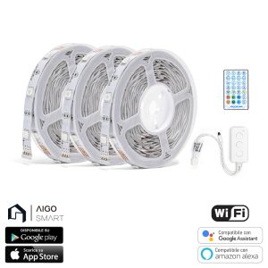 Foto principale Striscia Led Smart 12V 48W 3×5 metri WiFi RGB luce regolabile e dimmerabile con telecomando Aigostar