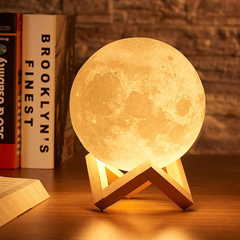 Lampada da tavolo Moon touch luce notturna Luna 3D RGB con base in legno - Foto 1