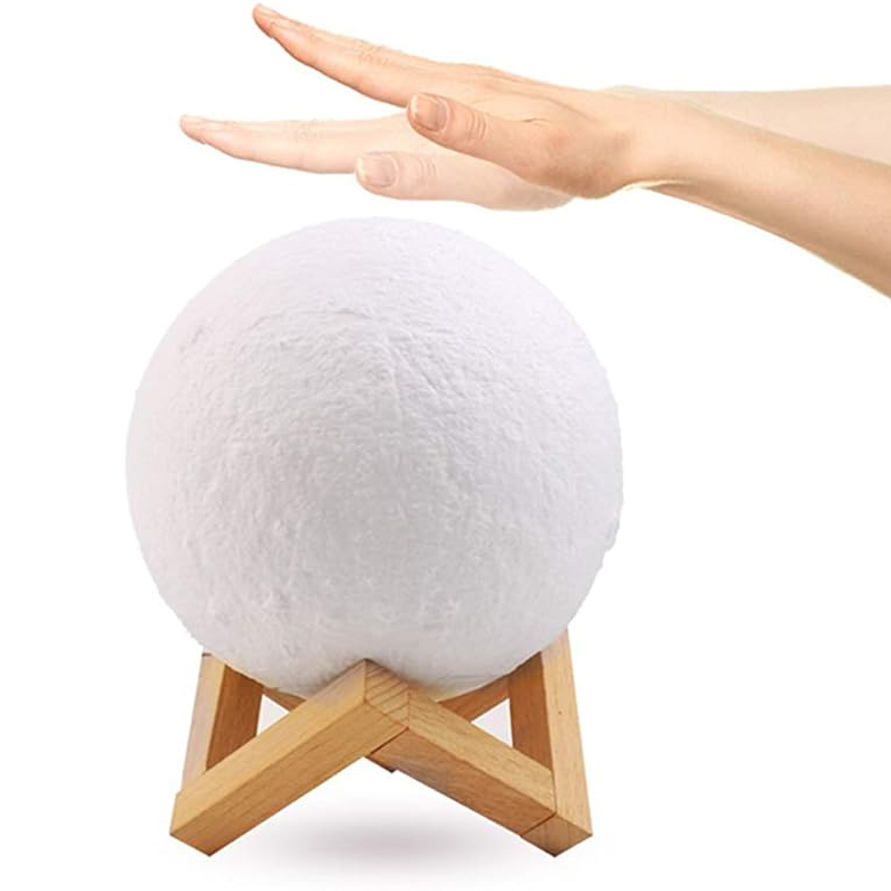 Lampada da tavolo Moon touch luce notturna Luna 3D RGB con base in legno - Foto 2