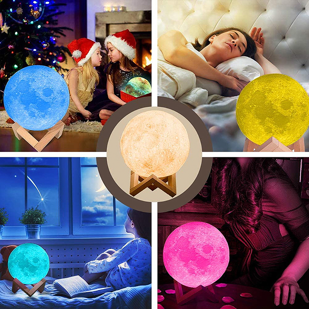 Lampada da tavolo Moon touch luce notturna Luna 3D RGB con base in legno - Foto 3