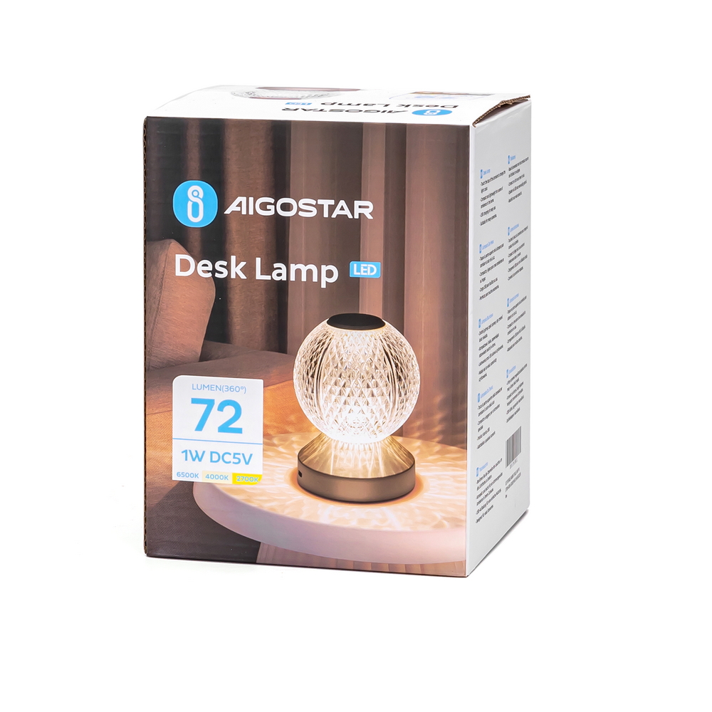 Lampada da tavolo Led touch Sphere Beige 1W a batteria ricaricabile USB Type-C con luce regolabile Aigostar - Foto 4