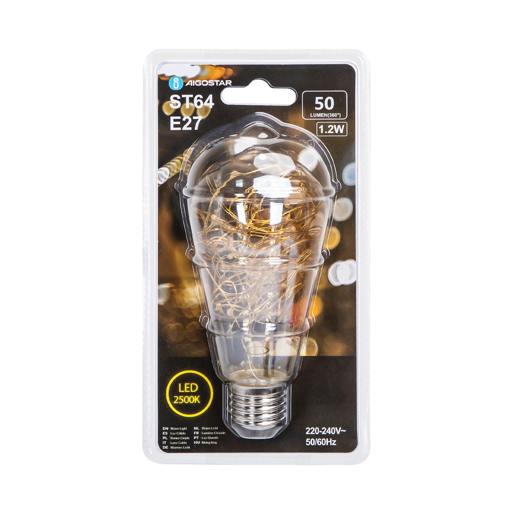 Lampadina Led Filo di rame E27 ST64 1,2W decorativa Bianco caldo 1800K Aigostar - Foto 2