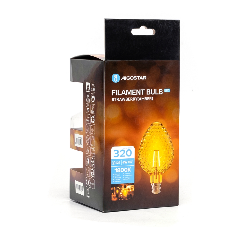 Lampadina Led Fragola Vintage a Filamento E27 a 4W decorativa Bianco caldo 1800K Aigostar - Foto 3