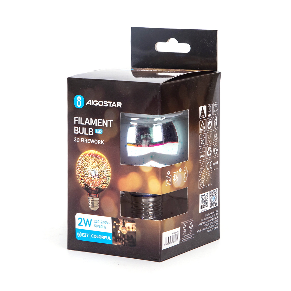 Lampadina Led Fuochi d’artificio 3D E27 G80 2W decorativa RGB Aigostar - Foto 5