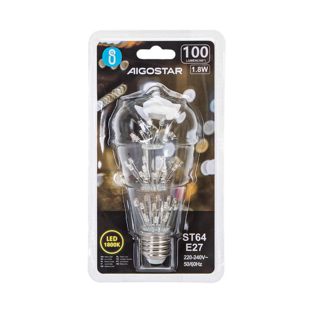 Lampadina Led Fuochi d’artificio E27 ST64 1,8W decorativa Bianco caldo 1800K Aigostar - Foto 4