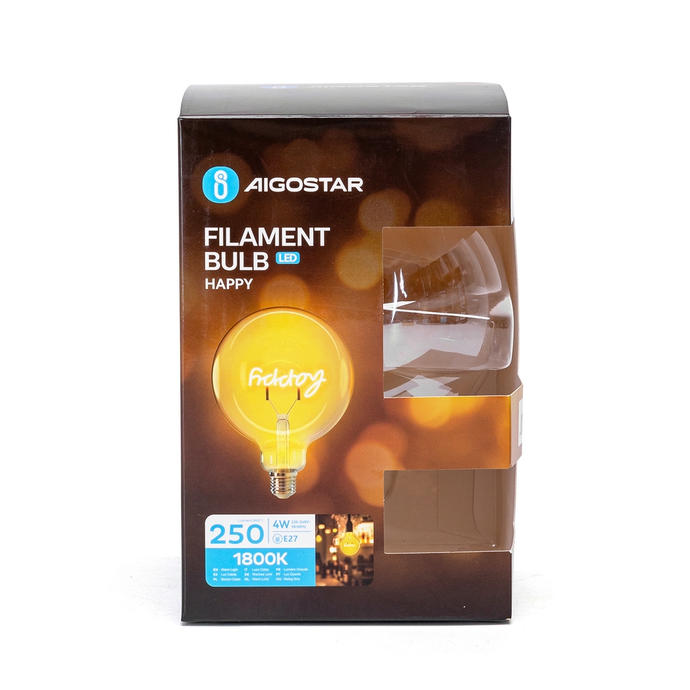 Lampadina Led Happy Vintage a Filamento E27 G125 4W decorativa Bianco caldo 1800K Aigostar - Foto 2