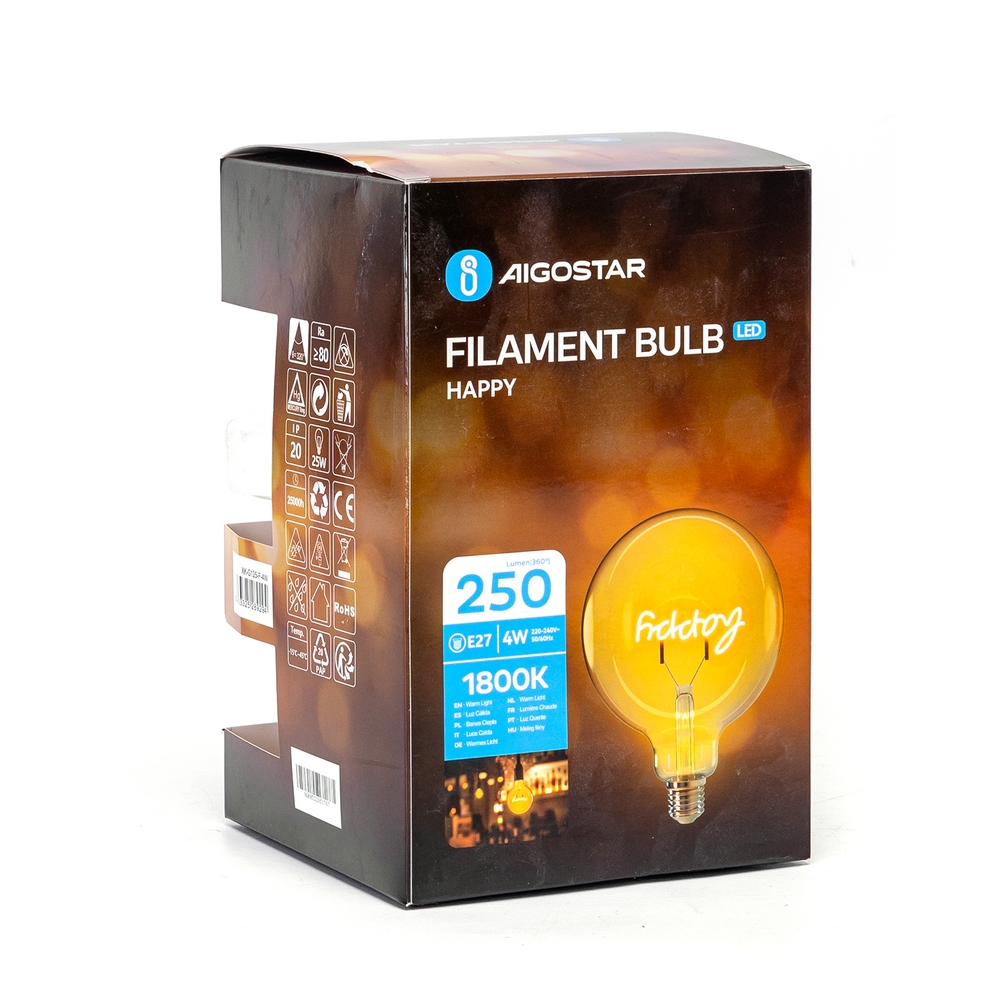 Lampadina Led Happy Vintage a Filamento E27 G125 4W decorativa Bianco caldo 1800K Aigostar - Foto 3