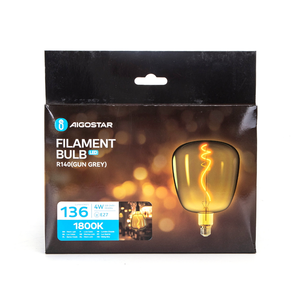 Lampadina Led Titanio Fumé a Filamento E27 R140 4W decorativa Bianco caldo 1800K Aigostar - Foto 3
