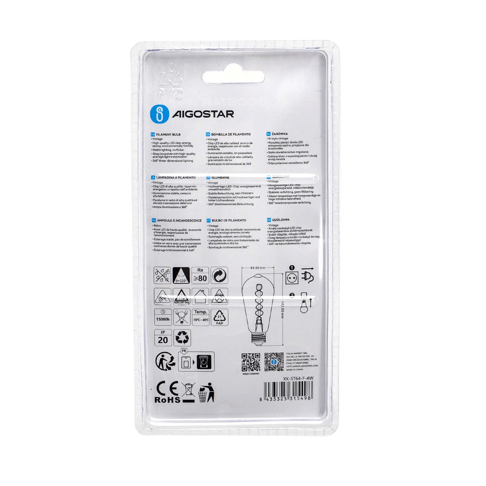 Lampadina Led Titanio Fumé a Filamento E27 ST64 4W decorativa Bianco caldo 1800K Aigostar - Foto 4