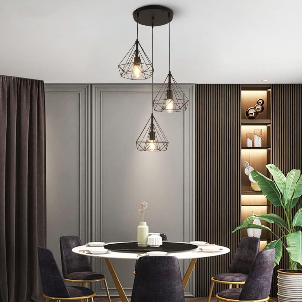 Lampadario da soffitto Gabbia 3L Vintage Nero 3 x E27 M LEDME - Foto 4