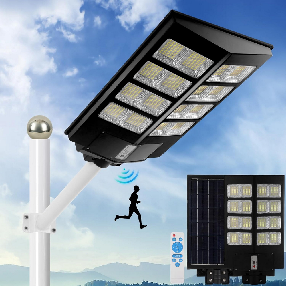 Lampione stradale Led 200W Nero con pannello solare IP66 Bianco freddo 6500K con sensore crepuscolare e di movimento Wisdom - Foto 6
